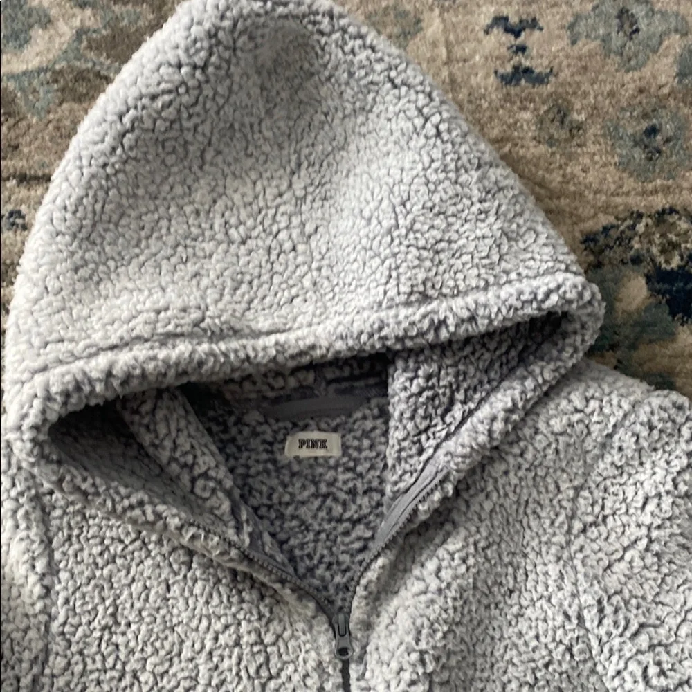 PINK Victoria's Secret Gray Sherpa Zip-Up Onesie - Picture 5 of 6